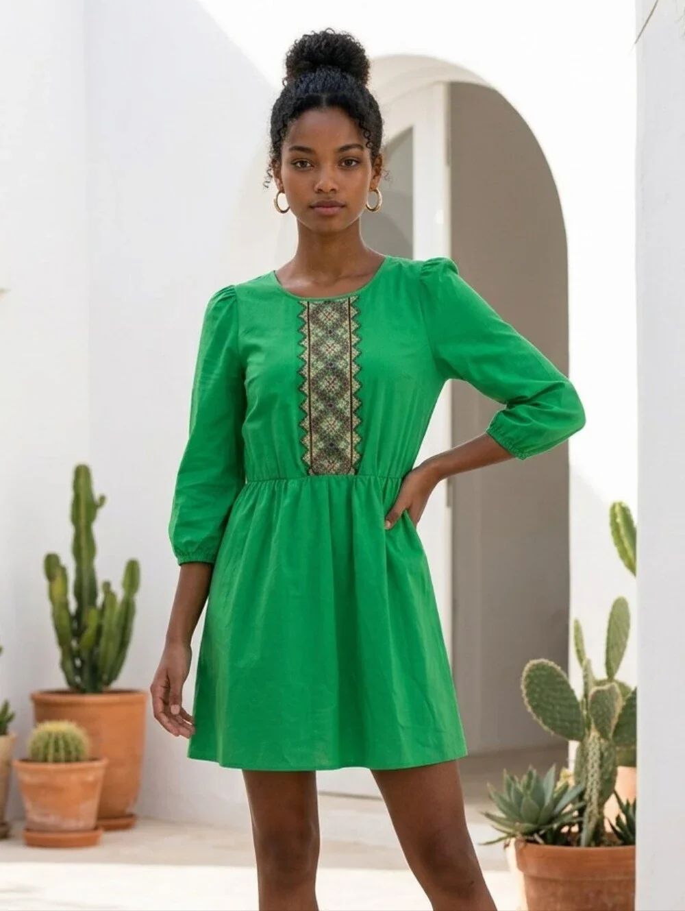 GB Girls Embroidered Chiffon Dress XL Lime Green Puff Sleeve Boho Dress NWT